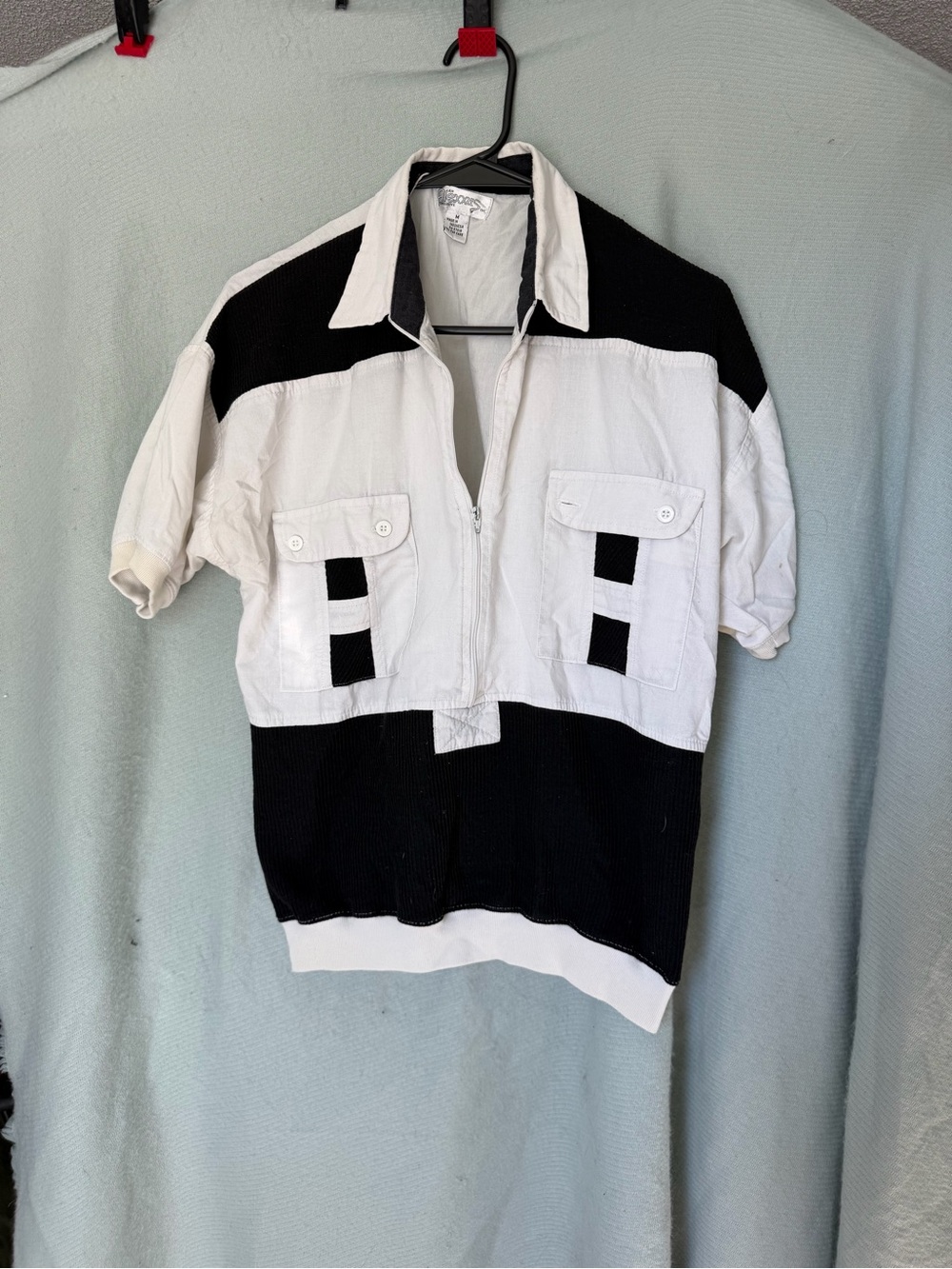 Alexis Black and White Colorblock Half-Zip Polo